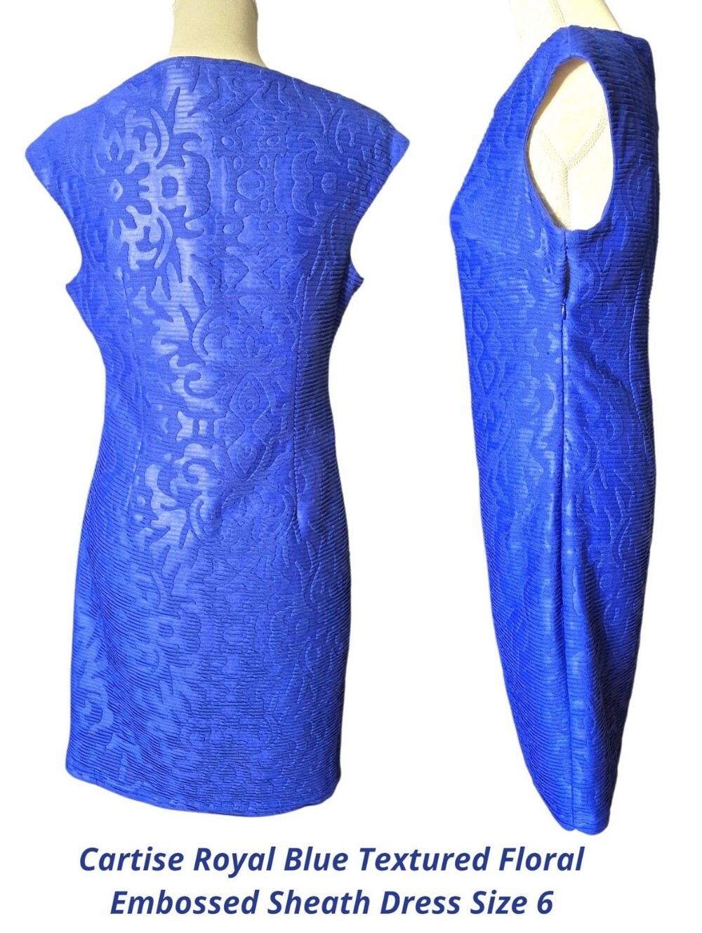 CARTISE - Royal Blue Textured Floral Sheath Dress -SIZE 6 - NWT - Picture 5 of 11